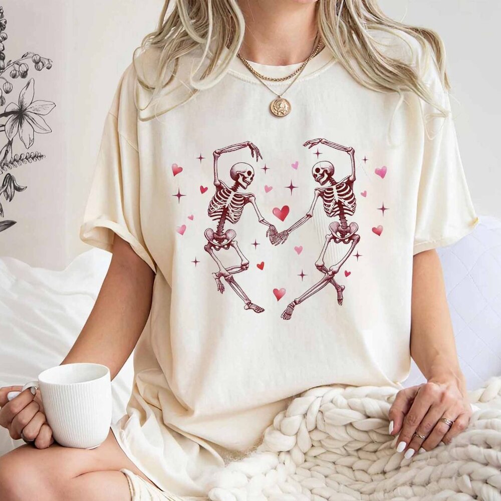 Dancing Skeleton Valentines Shirt, Skeleton Love Shirt, Skeleton Heart